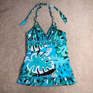 Bebe Jungle Print Neck Tie Halter Top